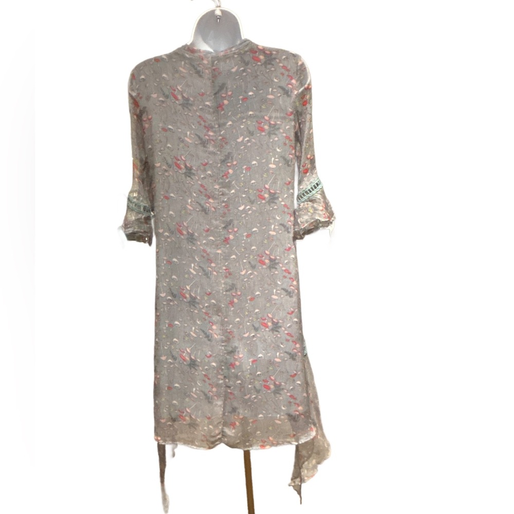 Mushroom Pattern Gray Dress with Ruffle Sleeves - Picture 2 of 4